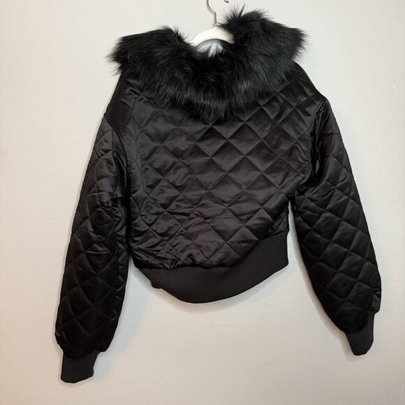 Juicy Couture Aviator Quilted Bomber Jacket Large Faux Fur Collar Y2K Glam - Picture 4 of 9
